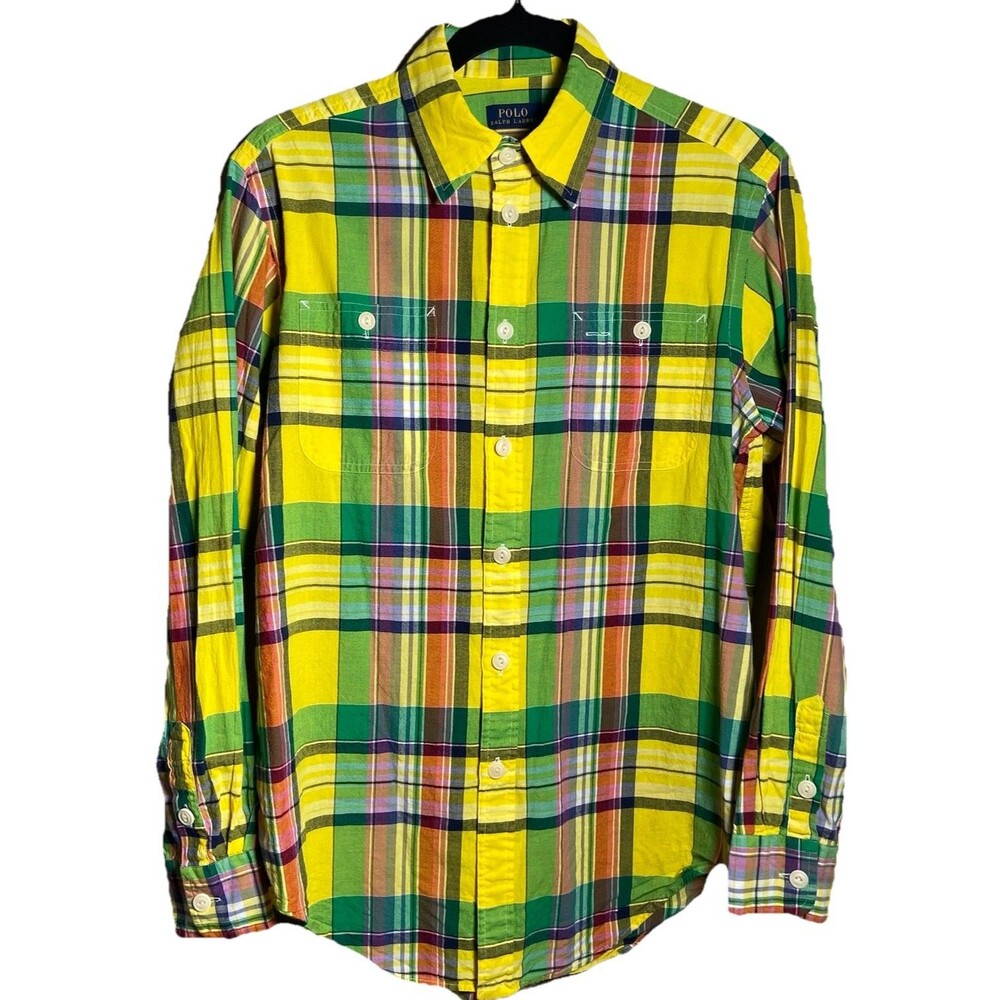 Polo Ralph Lauren Madras Plaid Button Up Shirt Womens M Bright Preppy